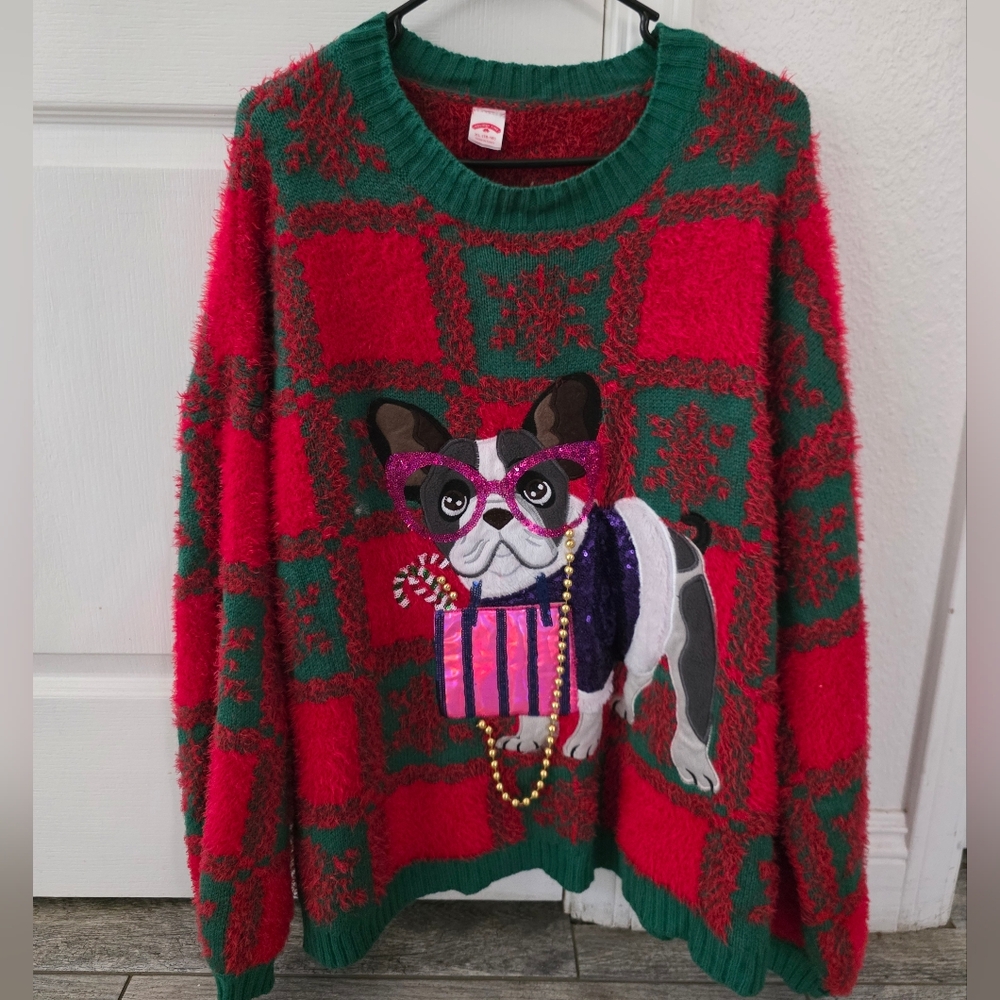 Holiday Time Christmas “Ugly Sweater” women’s Sz XL (16-18).  Party Dog!!